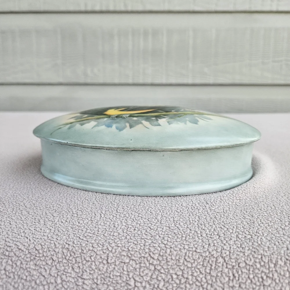 VTG Handpainted Ceramic Jewelry Trinket Box Bird Baltimore Oriole Oval 7